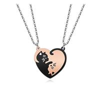 Jovivi 2pc Matching Couples Necklace Valentines Gifts Him Her Stainless Steel Friendship Ying Yang Cat Heart Puzzle Necklace for Boyfriend Girlfriend Best Friend Birthday Presents, Black + Rose Gold