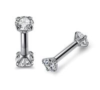 Jovivi 2pc Tragus Helix Piercing Jewellery 16G Stainless Steel Cubic Zirconia Helix Earring Cartilage Tragus Earrings Silver Ear Barbell Studs Earrings for Women