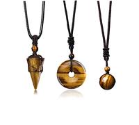 Jovivi 3 Pcs Healing Crystal Stone Necklaces Set for Men Women Natural Amethyst Black Obsidian Tiger Eye Gemstone Hexagonal Bead Donut Necklace Adjustable Rope Quartz Crystal Chakra Pendant Jewelry