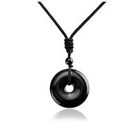 Jovivi 30mm Circle Donut Healing Crystals Necklace Natural Semi-Precious Chakra Gemstone Stone Amulet Lucky Coin Donuts Charm Protection Quartz Reiki Pendant Necklace for Men Women Adjustable Rope,