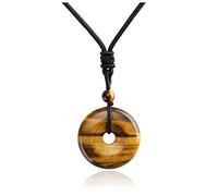 Jovivi 30mm Circle Donut Healing Crystals Necklace Natural Semi-Precious Chakra Gemstone Stone Amulet Lucky Coin Donuts Charm Protection Quartz Reiki Pendant Necklace for Men Women Adjustable Rope