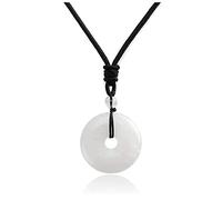 Jovivi 30mm Circle Donut Healing Crystals Necklace Natural Semi-Precious Chakra Gemstone Stone Amulet Lucky Coin Donuts Charm Protection Quartz Reiki Pendant Necklace for Men Women Adjustable Rope,