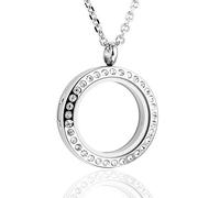 Jovivi 30mm Living Floating Charm Memory Locket Necklace, 316 Surgical Stainless Steel Round Crystals, Magnetic Closure,Mothers Day Gifts
