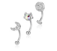 Jovivi 3PC Curved Barbell Eyebrow Vertical Labret Lip Bars Rook Daith Helix Piercing Jewellery,Surgical Stainless Steel Cubic Zirconia Belly Button Rings