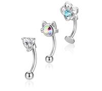 Jovivi 3PC Curved Barbell Vertical Labret Lip Bars Labret Piercing,Surgical Stainless Steel Cubic Zirconia Helix Cartilage Earring Silver Eyebrow Rook Daith Piercing Jewellery