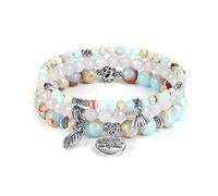 Jovivi 3pcs Amethyst Rose Quartz Crystal Beaded Chakra Bracelets Natural Healing Energy Lotus Charm Beads Stone Reiki Stackable Stretch Bracelets Set for Women, 7 Inch, Stone, Agate