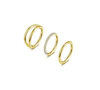 Jovivi 3pcs Nose Rings Hoops - 316L Surgical Steel Double Hoop Nose Rings 18G Hinged CZ Conch Piercing Jewelry Septum Clicker Lip Rings Cartilage Earring Helix Rook Tragus Daith 8mm, Stainless Steel