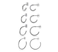 JOVIVI 4 Pairs Silver Hoop Earrings for Women,Small Open Hoop Earrings Large Stainless Steel Hypoallergenic Hooped Looped Earrings Set for Girls Gifts, Diameter 12mm 15mm 20mm 30mm
