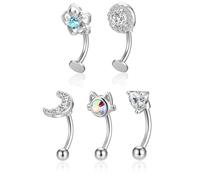 Jovivi 5PC Curved Barbell Eyebrow Vertical Labret Lip Bars Rook Daith Helix Piercing Jewellery,Surgical Stainless Steel Cubic Zirconia Belly Button Rings