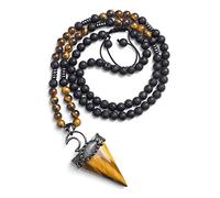 Jovivi 6mm Natural Amethyst Rose Quartz Crystal Pendulum Necklace Lava Rock Labradorite Healing Chakra Triangle Pendulum Crystal w/Moon 25inches Adjustable, Stone