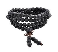 Jovivi 6mm Natural Lava Rock Stone 108 Mala Buddhist Prayer Beads Tibetan Gemstone Healing Anxiety Bracelet Necklace Spiritual Gifts for Womem Men