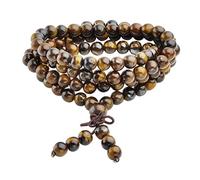 Jovivi 6mm Natural Tiger Eye Stone 108 Mala Buddhist Prayer Beads Tibetan Healing Crystal Gemstone Wrap Bracelet Necklace for Men Women