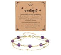 Jovivi Amethyst Crystal Healing Bracelet For Women,Natural Stone Crystal Gemstone Purple Gold Beaded Bracelets Ladies Jewellery Gifts for Women Mum Birthday