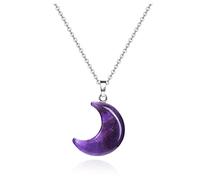 JOVIVI Amethyst Crystal Healing Stone Pendant Necklace Cute Crescent Moon Protection Crystal Gemstone Chakra Reiki Amulet Necklace Jewellery Women Valentines Day Gift