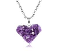 Jovivi Amethyst Crystal Heart Necklace for Women,Purple Gemstone Healing Crystal Heart Pendant Necklace for Women Jewellery Gifts