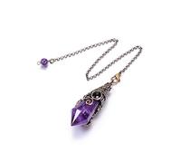 JOVIVI Amethyst Crystal Pendulum Dowsing Divination Scrying Pendulum with Bronze Wrap Healing Stone Gemstone Quartz Point Pendant Spiritual Gifts for Women Men
