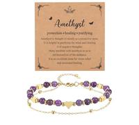 Jovivi Amethyst Heart Crystal Bracelets for Women,Purple Healing Crystals Gemstones Beaded Gold Bracelet for Womens Jewellery Gifts for Mum Birthday