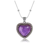 Jovivi Amethyst Heart Necklace for Women,Purple Healing Crystal Gemstone Heart Pendant Vintage Silver Womens Ladies Necklace Jewellery Gifts for Women Mum Birthday