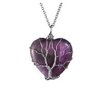 JOVIVI Amethyst Heart Tree of Life Crystal Necklace Women Healing Purple Heart Stone Wire Wrapped Pendant Necklace Amethyst Jewellery Gifts