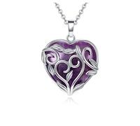 Jovivi Amethyst Rose Quartz Healing Crystal Necklace for Women Flower Leaf Wire Wrapped Crystal Heart Gemstone Pendant Necklace Natural Stone Reiki Quartz Jewelry Mothers Day Gifts, 30mm x 28mm, Metal