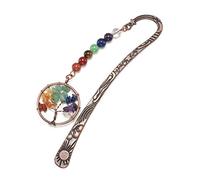 Jovivi Antique Copper Metal Bookmark Beading Bookmarks with Handmade 7 Chakra Healing Crystals Tree of Life Tumbled Gemstones and Round Beads