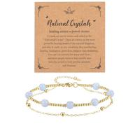 Jovivi Aquamarine Crystal Healing Bracelet For Women,Natural Stone Crystal Gemstone Blue Gold Beaded Bracelets Ladies Jewellery Gifts for Women Mum Birthday