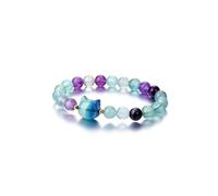 Jovivi Cat Crystal Bracelet Cat Jewellery Gifts for Women,8mm Natural Fluorite Gemstone Healing Beaded Bracelet for Girls Mum Birthday Mothers Day Anniversary Valentines