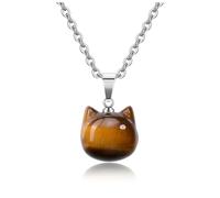 JOVIVI Cute Tigers Eye Cat Necklace Gifts for Cat Lovers Women Girls Birthday,Women's Natural Gemstone Healing Crystal Pendant Necklace Jewellery Gifts for Women Mum