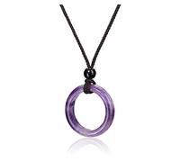 Jovivi Healing Crystal Pendant Necklace Women Natural Purple Amethyst Crystals Gemstones Quartz Round Stone Cord Necklace Adjustable Jewellery Gifts for Men