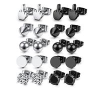 Jovivi Hypoallergenic Surgical Steel Stud Earrings for Men Women,Silver Black Stainless Steel Earrings,10 Pairs Sleeper Earrings Ear Piercing Jewellery, 20G