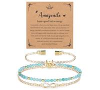 Jovivi Infinity Amazonite Bracelet for Women,Healing Crystals Gemstones Blue Gold Bead Adjustable Bracelet for Womens Jewellery Gifts for Women Ladies