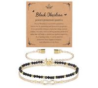 Jovivi Infinity Black Obsidian Bracelet for Women,Healing Crystals Gemstones Gold Beaded Bracelets for Women Ladies Jewellery Gifts for Mum