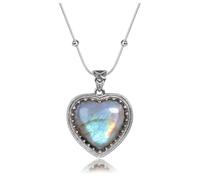 Jovivi Labradorite Heart Necklace for Women,Healing Crystal Gemstone Heart Pendant Vintage Silver Womens Ladies Necklace Jewellery Gifts for Women Mum Birthday