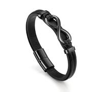 Jovivi Leather Bracelet Men's Leather Bracelet Infinity Wrap Bracelet Infinity Bracelets Black Leather Bracelet Infinity Happiness Jewellery Idea Gifts for Men Women, Mittelgroße, Stainless Steel, No