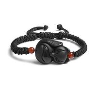 Jovivi Mens Black Obsidian Fox Healing Crystal Bracelet Gifts For Men,Natural Gemstone Stone Black Braided Bracelet Adjustable Jewellery Gifts for Women