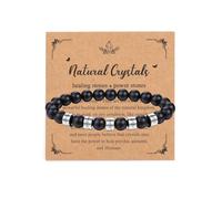 Jovivi Mens Bracelet Custom Engraved 5 Name Bead Black Agate Onyx Crystal Gemstone Bracelet Personalised Gifts for Men Dad Fathers Day Boyfriend Husband Birthday Christmas Persent