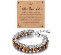 Jovivi Mens Bracelets for Men Jewellery,Men's Tiger Eye Healing Crystal Natural Stone Beaded Silver Bracelets Gifts for Men Him dad Boyfriend Birthday Fathers Day Valentines