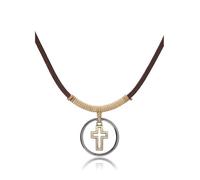 Jovivi Mens Cross Necklace for Men Jewellery,Stainless Steel Eternal Circle Cross Pendant Cord Necklace for Boys Men's Surfer Beach Necklaces Christian Gifts
