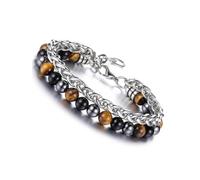 JOVIVI Men's Tiger Eye Obsidian Hematite Bracelet Men | Double Layer Stone Healing Crystal Bead Silver Chain Bracelet | Anxiety Relief & Protection | Mens Jewellery Spiritual Gifts for Men Man