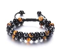 Jovivi Mens Tigers Eye Hematite Black Obsidian Beaded Bracelet for Men,Natural Stone Healing Crystal Gemstone Anxiety Bracelet for Men Jewellery Gifts for Man Boys Dad Birthday