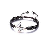 Jovivi Obsidian Healing Crystal Butterfly Bracelet Jewellery Gifts For Women,Natural Black Gemstone Adjustable Double Layered Beaded Bracelet for Ladies Girls Mum Birthday