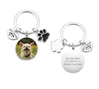 Jovivi Personalised Dog Photo Keyring Pet Memorial Gifts Custom Engraved Keychain Dog Mum Dad gifts for Birthday Fathers day Mothers day Christmas (Silver)