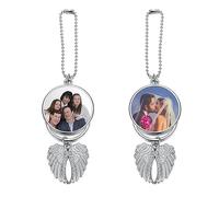 Jovivi Personalised Photo Car Hanging Accessories For Women Customised Gifts,Custom Engraved Double Side Full Color Picture Frame Holder Angel Wings Car Mirror Hanging Ornament
