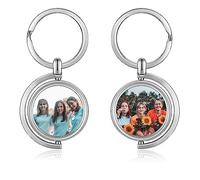 Jovivi Personalised Photo Keyring Custom Rotatable Double Sided Picture Key ring Keychain Customised Memorial Gifts For Women Mum Her Valentines Birthday Wedding Annivsarsary Christmas