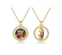JOVIVI Personalised Photo Necklace For Women Custom 2 Memory Pictures Rotatable Double Side Round Disc Necklace Anniversary Birthday Customised Gifts for Women Mum Her