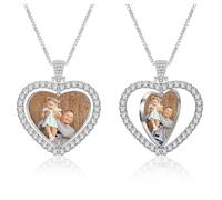 JOVIVI Personalised Photo Necklace for Women Silver Custom Picture Rotatable Love Heart Necklace Customised Gifts for Women Her Mum Girlfriend Anniversary Birthday Valentines