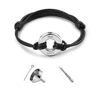 JOVIVI Personalized Leather Circle of Life Urn Bracelet for Ashes with Custom Name Date Cremation Jewellery for Ashes Keepsake Men Women Memorial Gifts-Silver