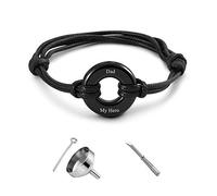 JOVIVI Personalized Leather Circle of Life Urn Bracelet for Ashes with Custom Name Date Cremation Jewellery for Ashes Keepsake Men Women Memorial Gifts-Black