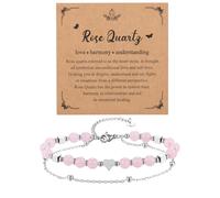 Jovivi Rose Quartz Crystal Heart Bracelet,Pink Stone Healing Crystal Gemstone Dainty Silver Chain Bracelet Jewellery Valentines Jewellery Gifts for Women Her Mum Ladies Birthday Annivsersary