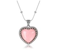 Jovivi Rose Quartz Heart Necklace for Women,Pink Healing Crystal Gemstone Heart Pendant Vintage Silver Womens Ladies Necklace Jewellery Gifts for Women Mum Birthday